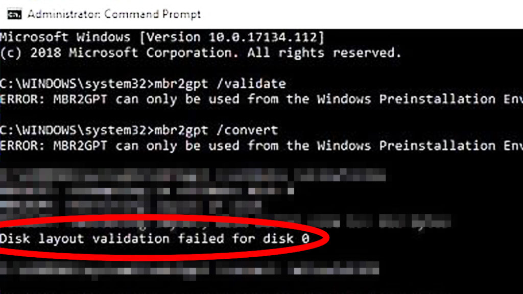 Fix “Disk layout validation failed for disk 0” Error when converting