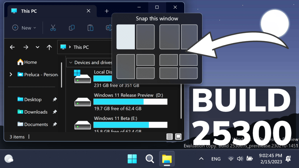 New Windows 11 Build 25300 New Snap Layouts, Settings Changes