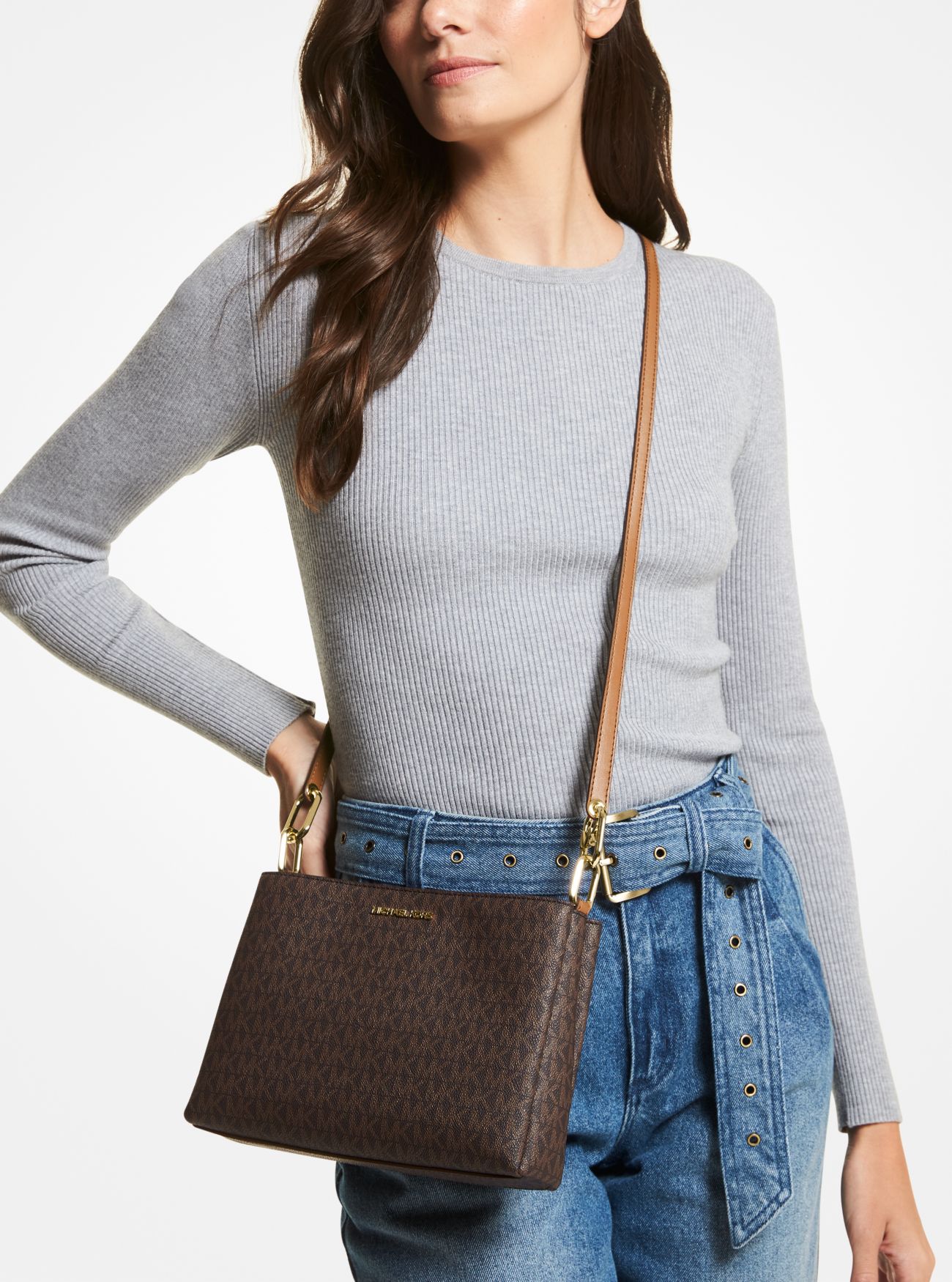 Michael Kors Trisha Medium Logo Crossbody Bag ColorBrown THE OUTLET FZE