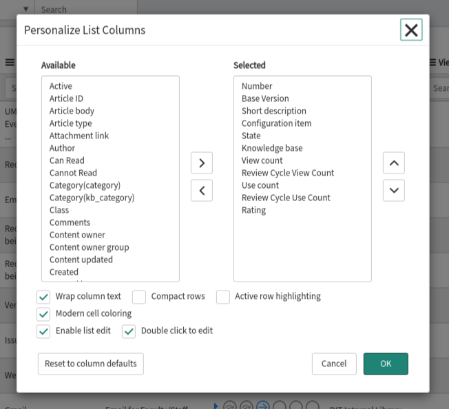 Personalize List Columns in ServiceNow IT Service Desk