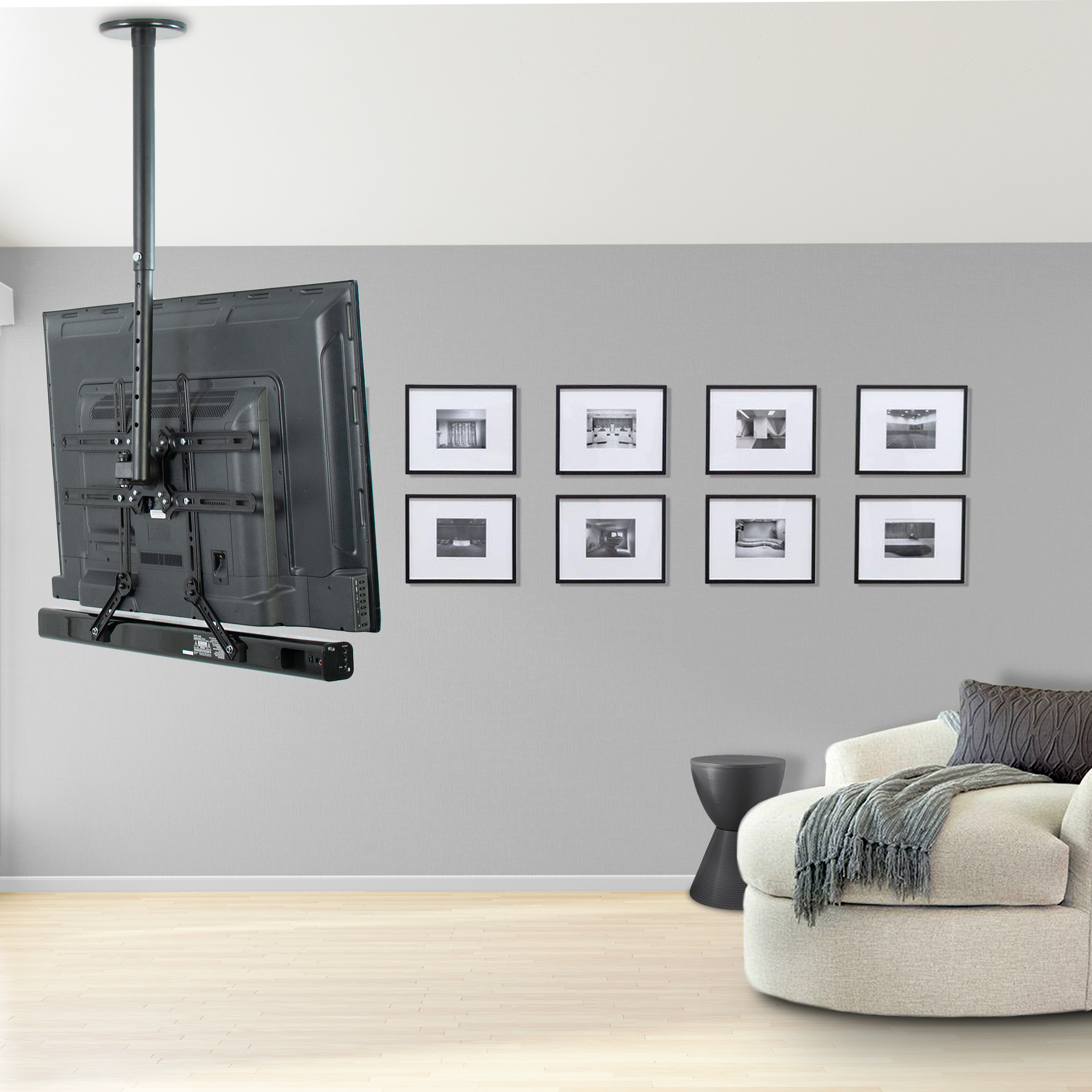VIVO Manual Flat Ceiling TV Mount with Soundbar Bracket For 23" to 55" Screens eBay