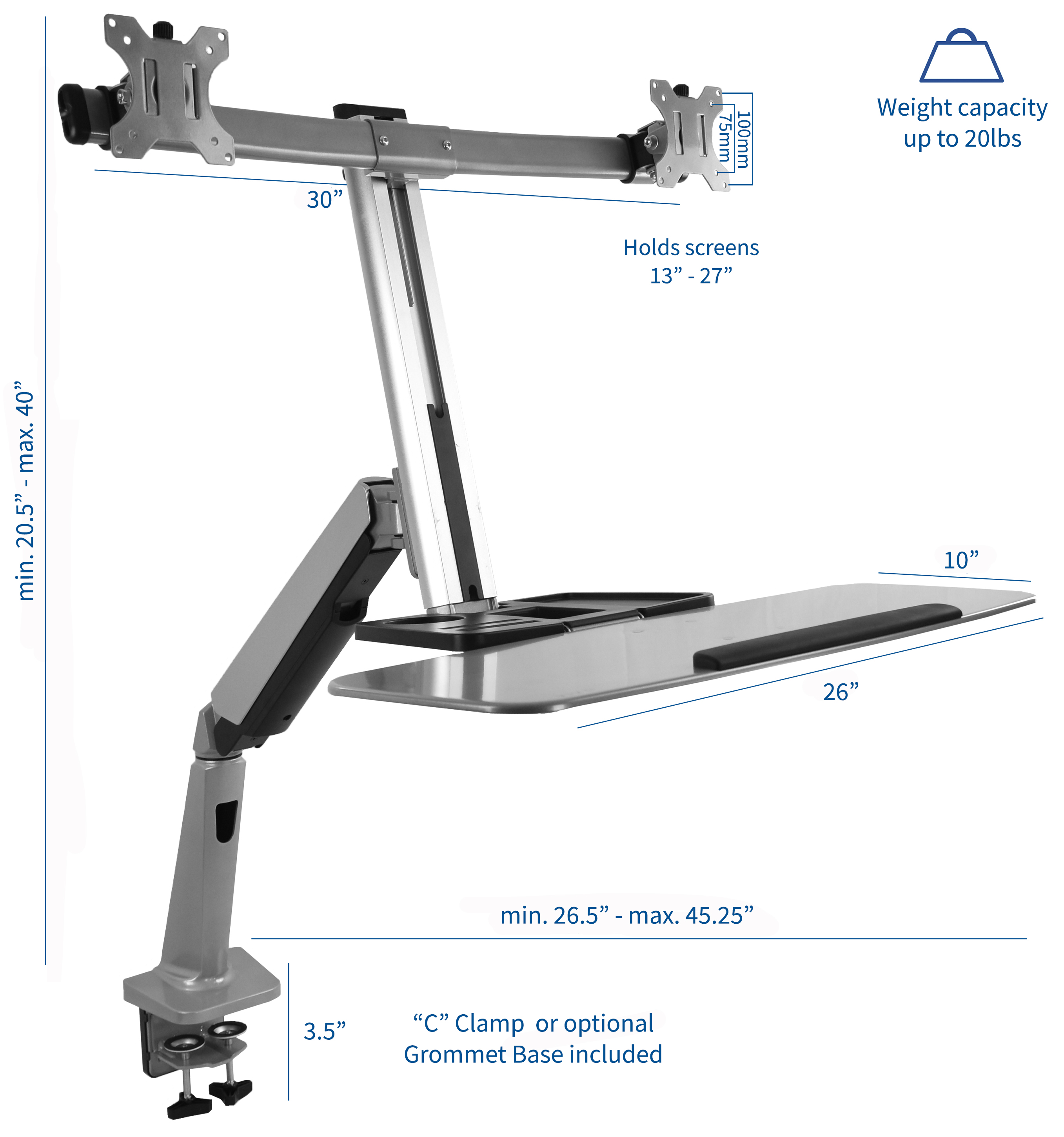 Sit Stand Desk Mount System Dual Monitor & Keyboard SitStand Desk Mount Standing Transition
