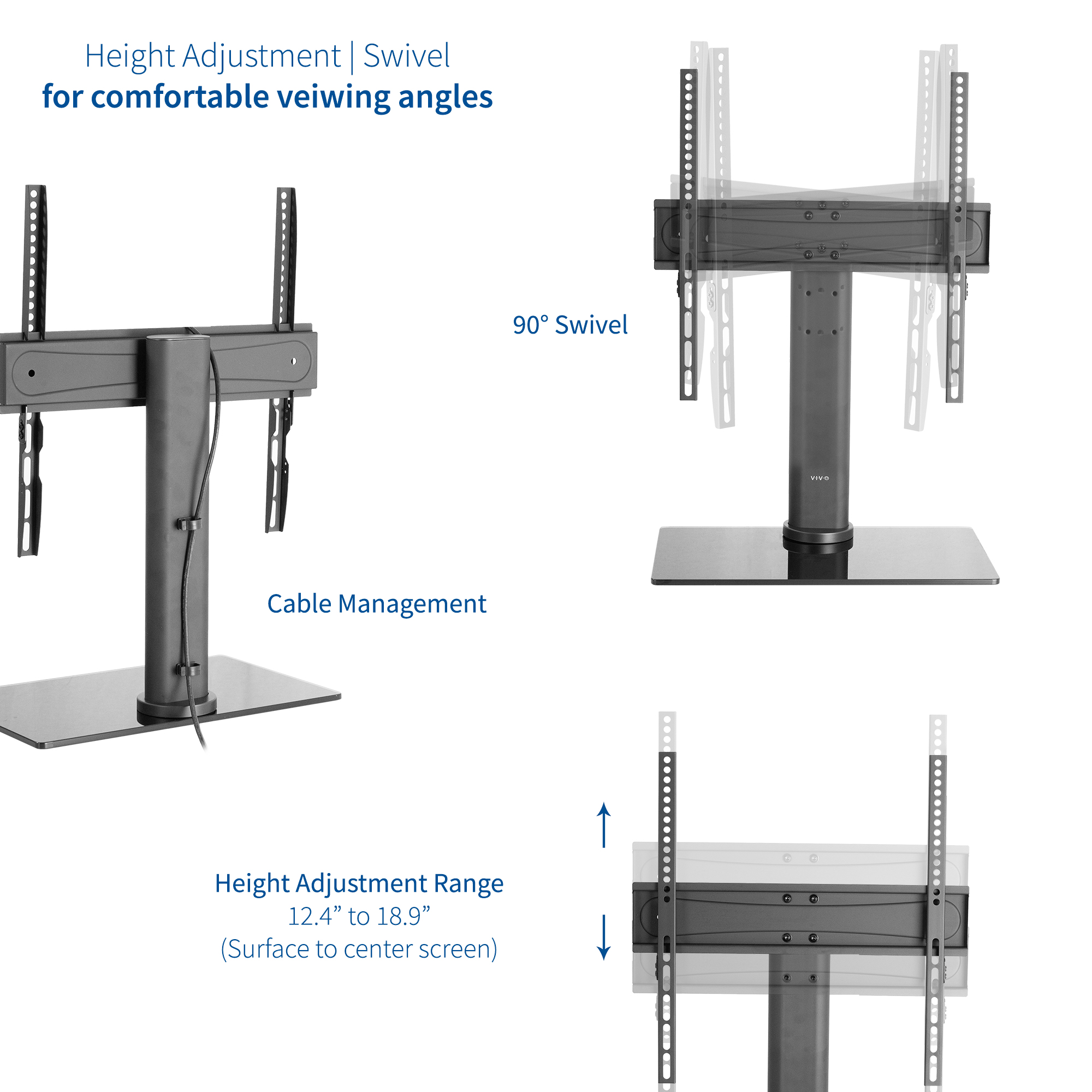 VIVO Universal TV Tabletop Swivel Stand w/ Glass Base Fits 32" to 55
