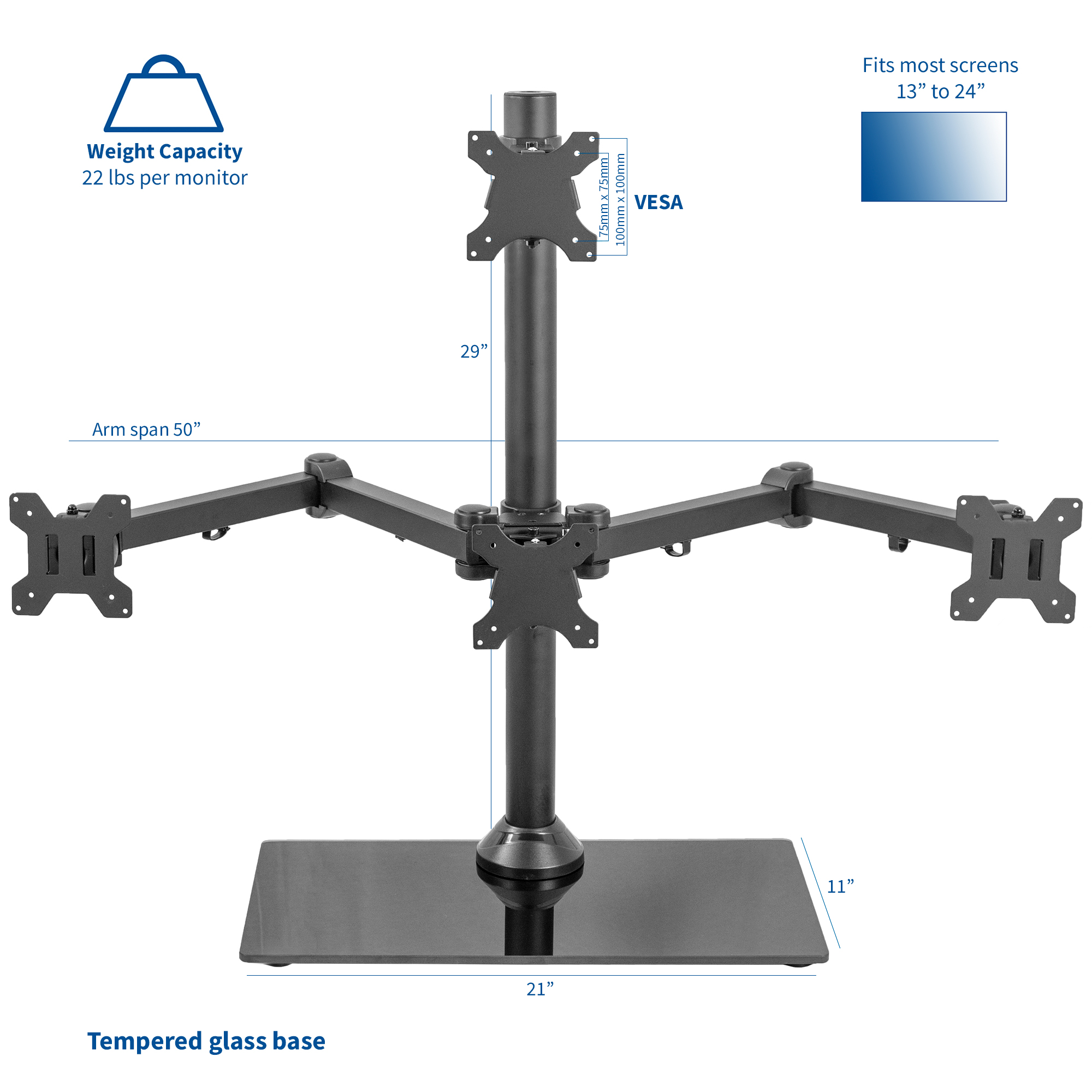 VIVO Steel Quad Freestanding 3 + 1 Monitor Mount 4 Screens up to 24