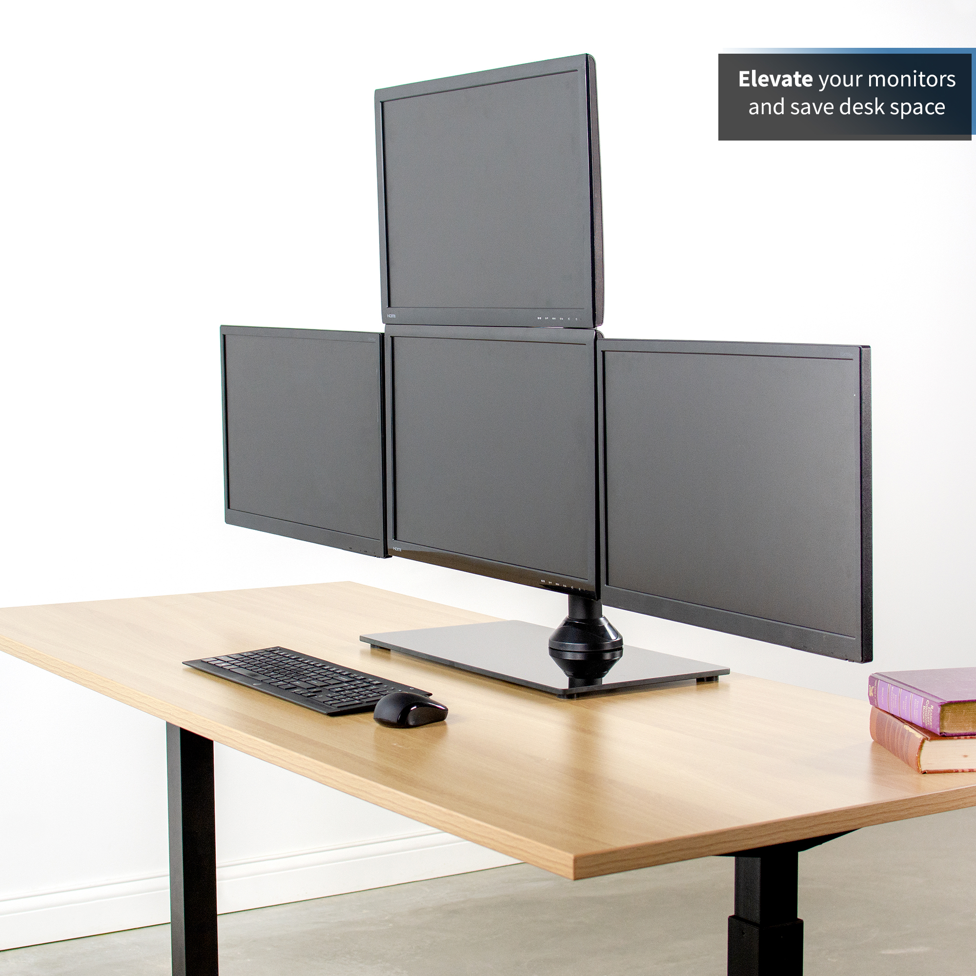 VIVO Steel Quad Freestanding 3 + 1 Monitor Mount 4 Screens up to 24