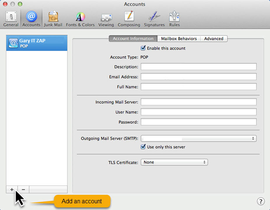 Apple Mac Computer SSL secured POP3 email account settings I.T.ZAP