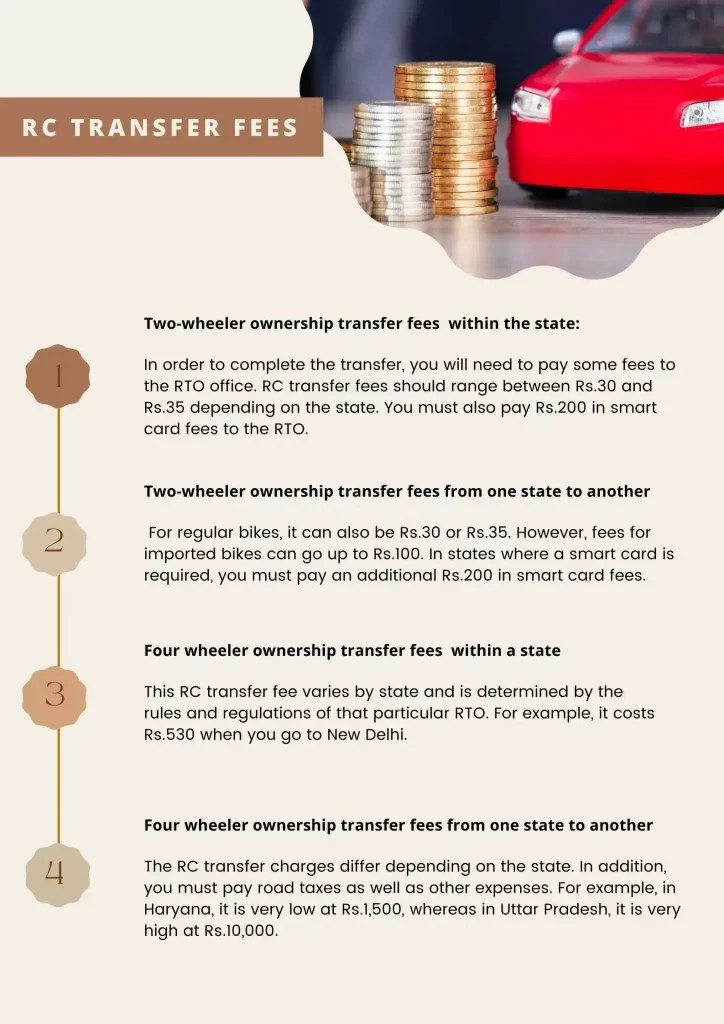 RC transfer fees RC transfer charges Two wheeler ownership transfer