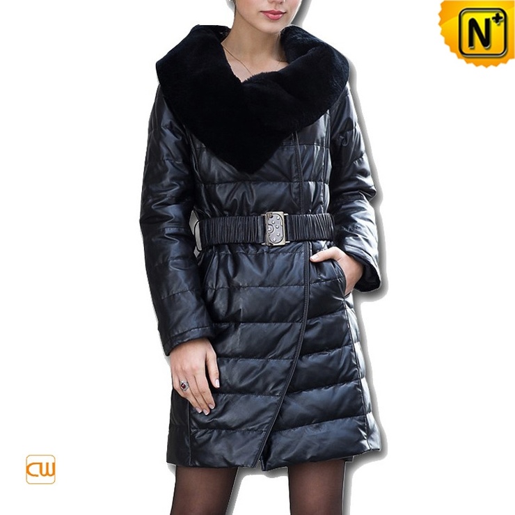 Black Long Leather Down Coat CW610029 cwmalls.co