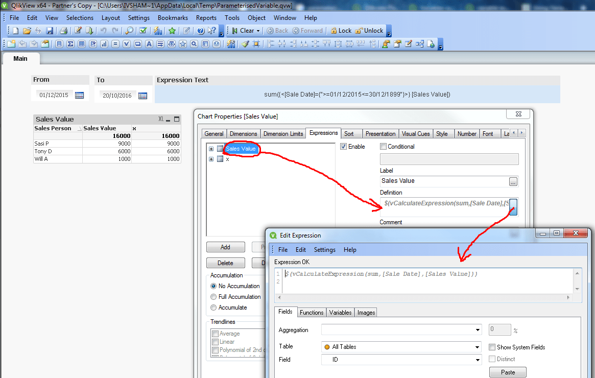Параметризованные переменные или пользовательские функции в QlikView