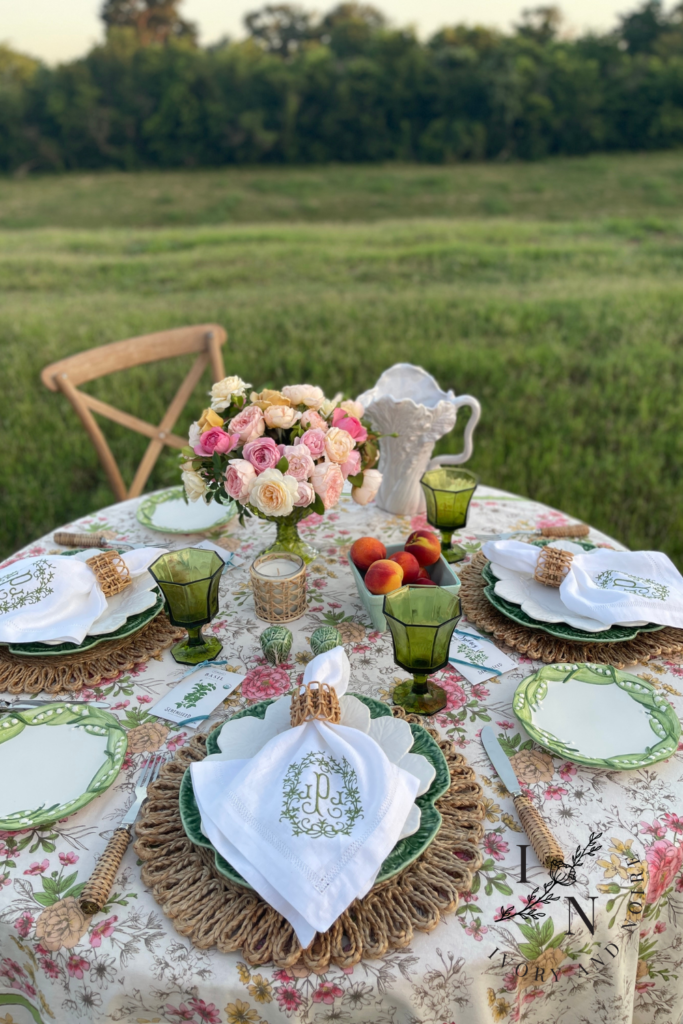 Pink and Green Rustic Garden Party Tablescape Setting