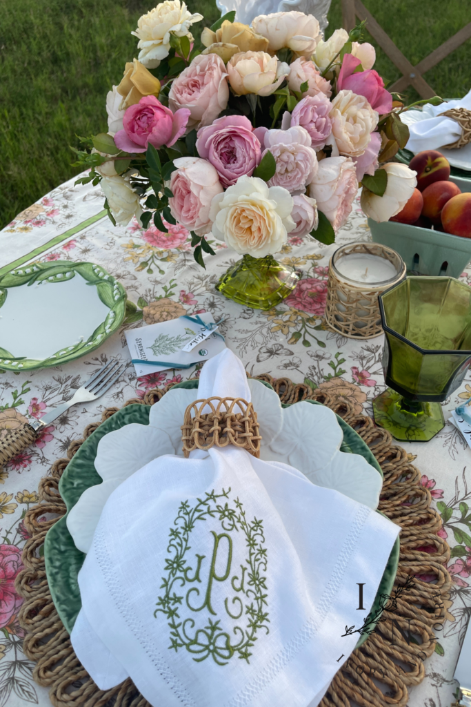 Pink and Green Rustic Garden Party Tablescape Setting