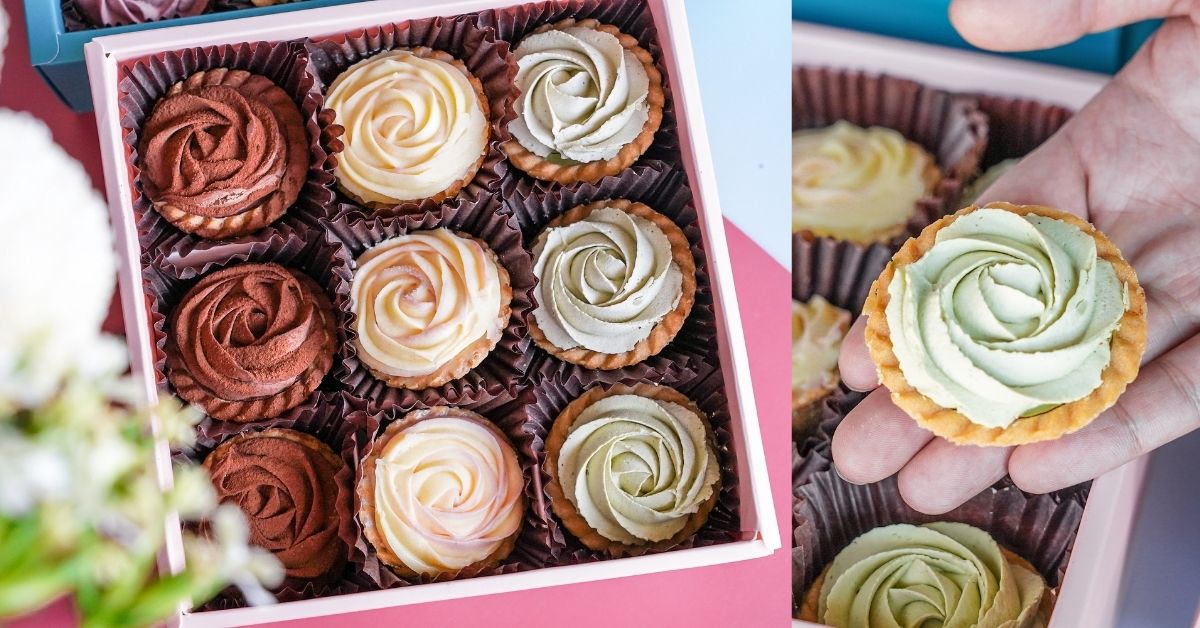 台中伴手禮甜點推薦，浪漫三色玫瑰花告白不失手！我願堂 團購美食必推玫瑰塔禮盒、手工餅乾