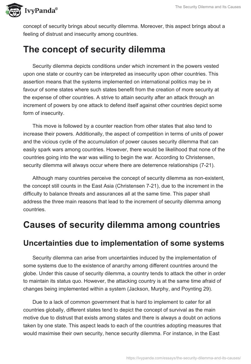 The Security Dilemma and Its Causes 2206 Words Essay Example