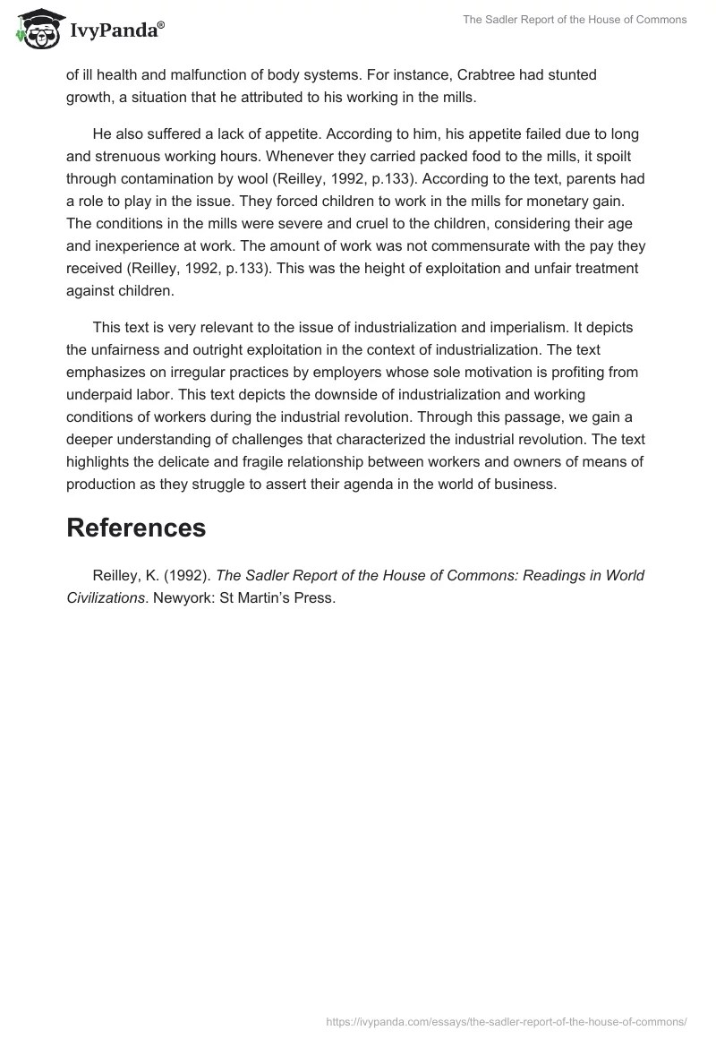 The Sadler Report of the House of Commons 577 Words Essay Example