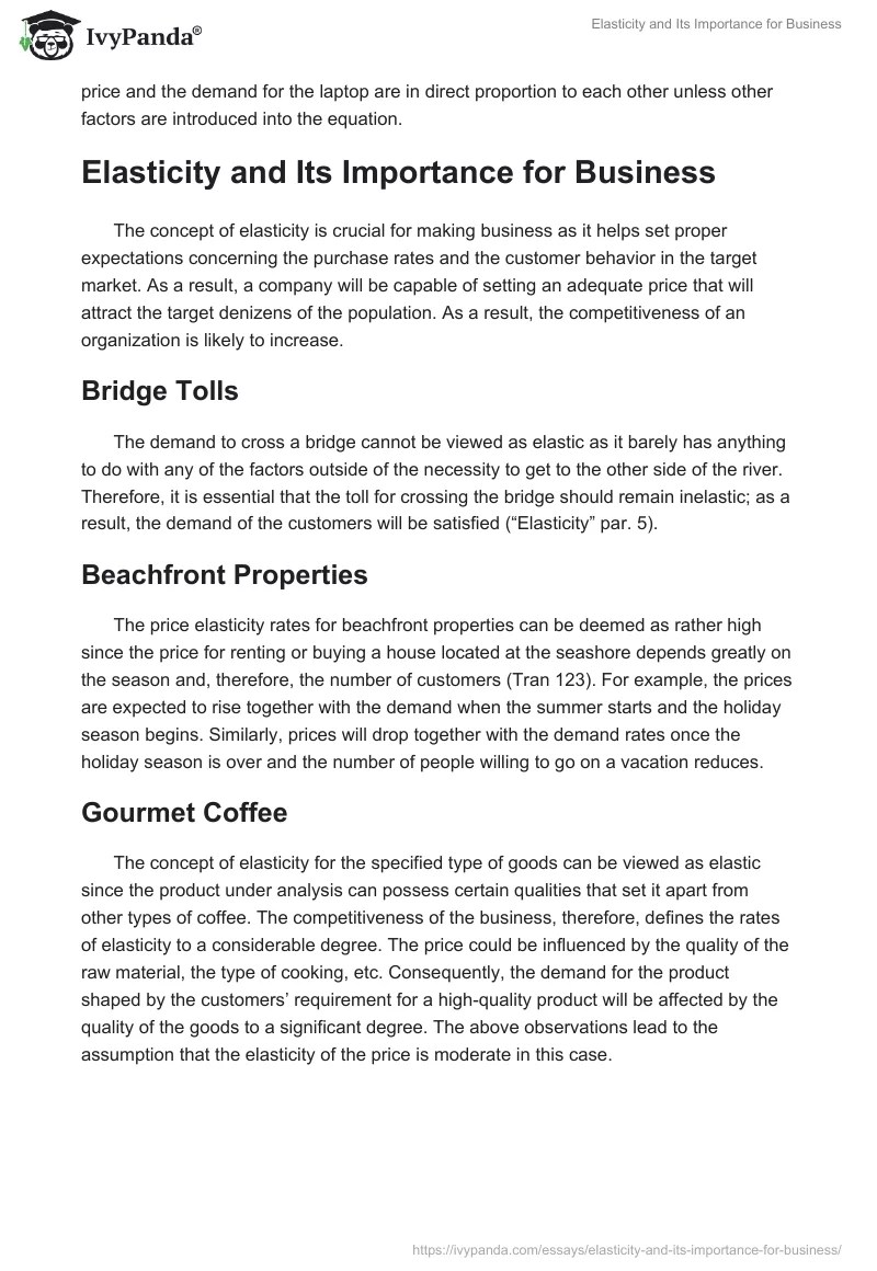 Elasticity and Its Importance for Business 827 Words Essay Example