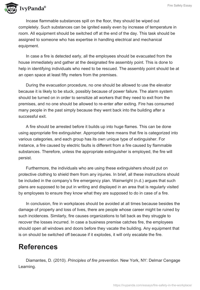 Essay on Fire Safety at Workplace