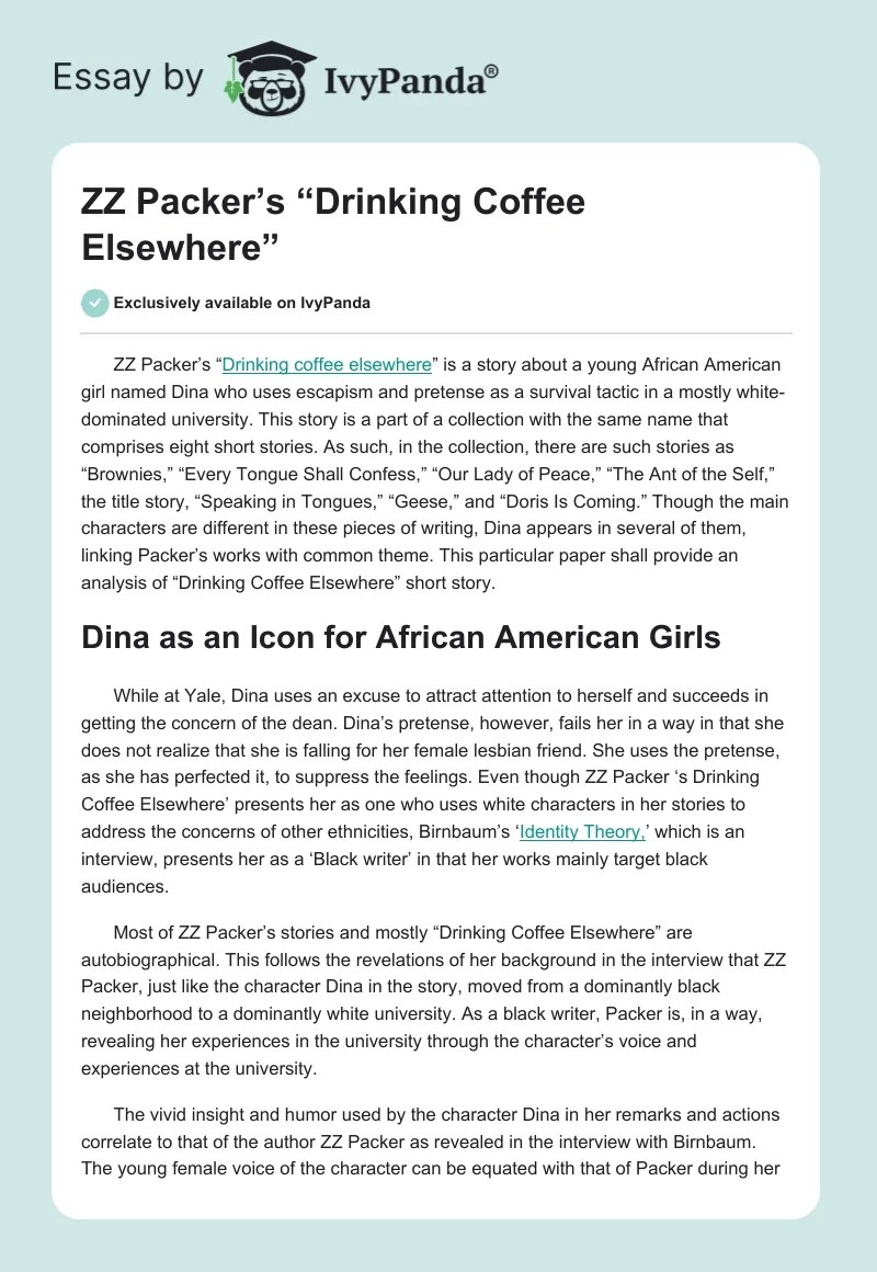 ZZ Packer's "Drinking Coffee Elsewhere" Analysis Essay