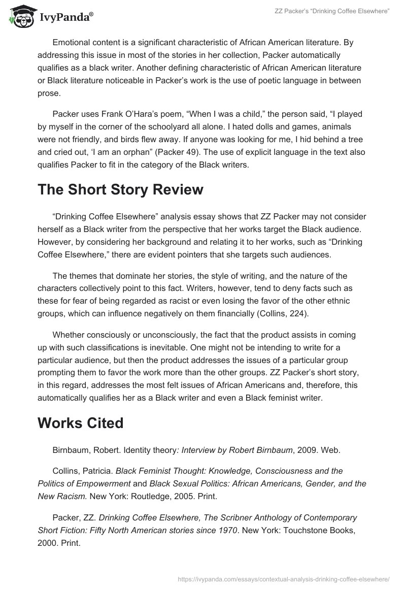 ZZ Packer's "Drinking Coffee Elsewhere" Analysis Essay