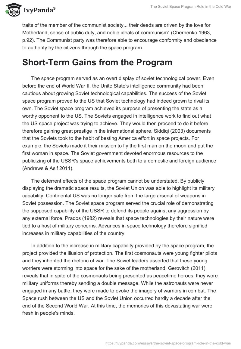 The Soviet Space Program Role in the Cold War 4589 Words Essay Example