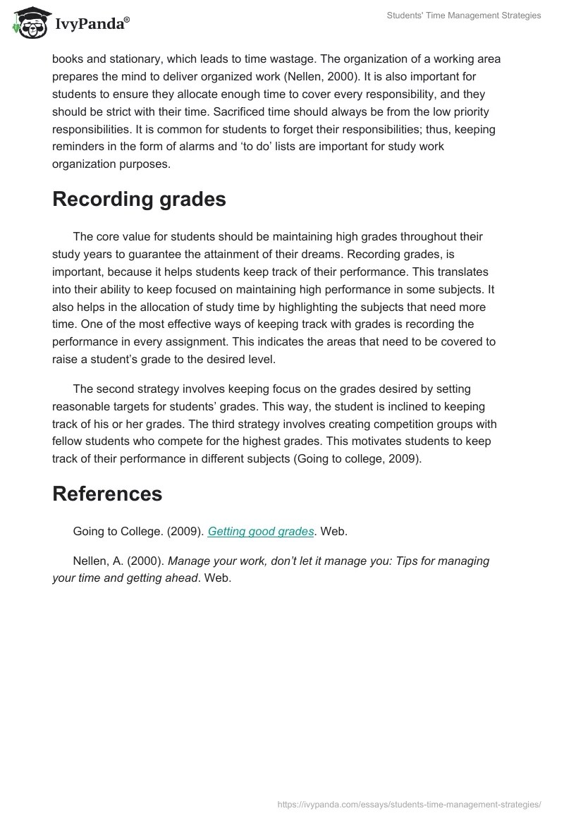 Students' Time Management Strategies 572 Words Essay Example