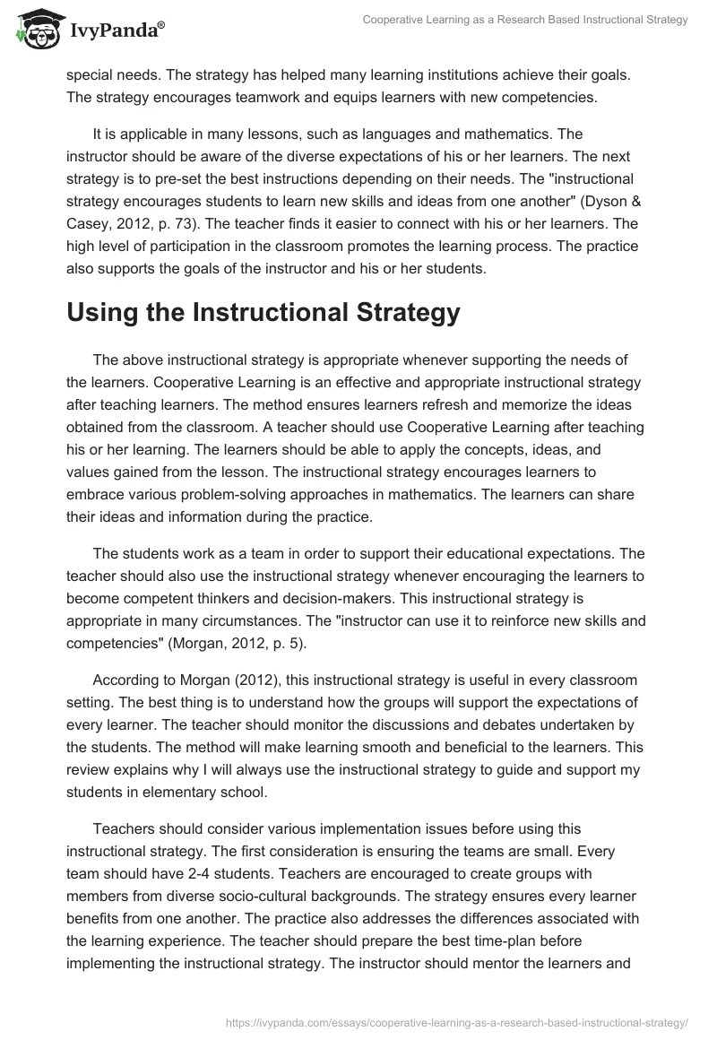 Cooperative Learning as a Research Based Instructional Strategy 1431