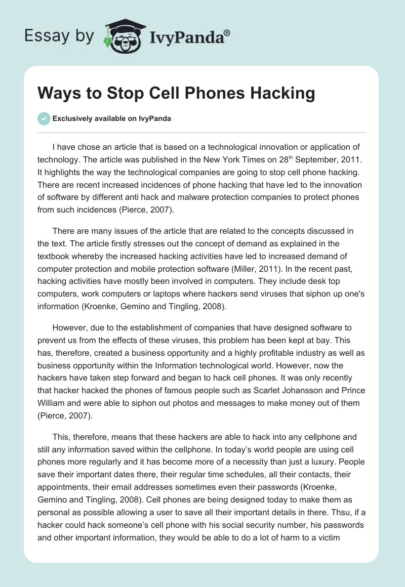 Ways to Stop Cell Phones Hacking 662 Words Critical Writing Example