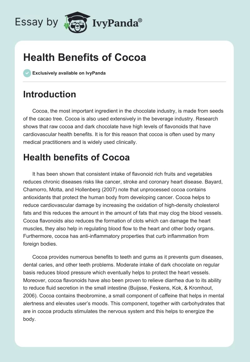 Health Benefits of Cocoa