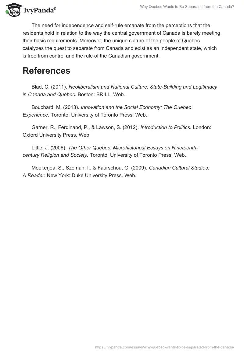 Why Quebec Wants to Be Separated from the Canada? 1651 Words Essay