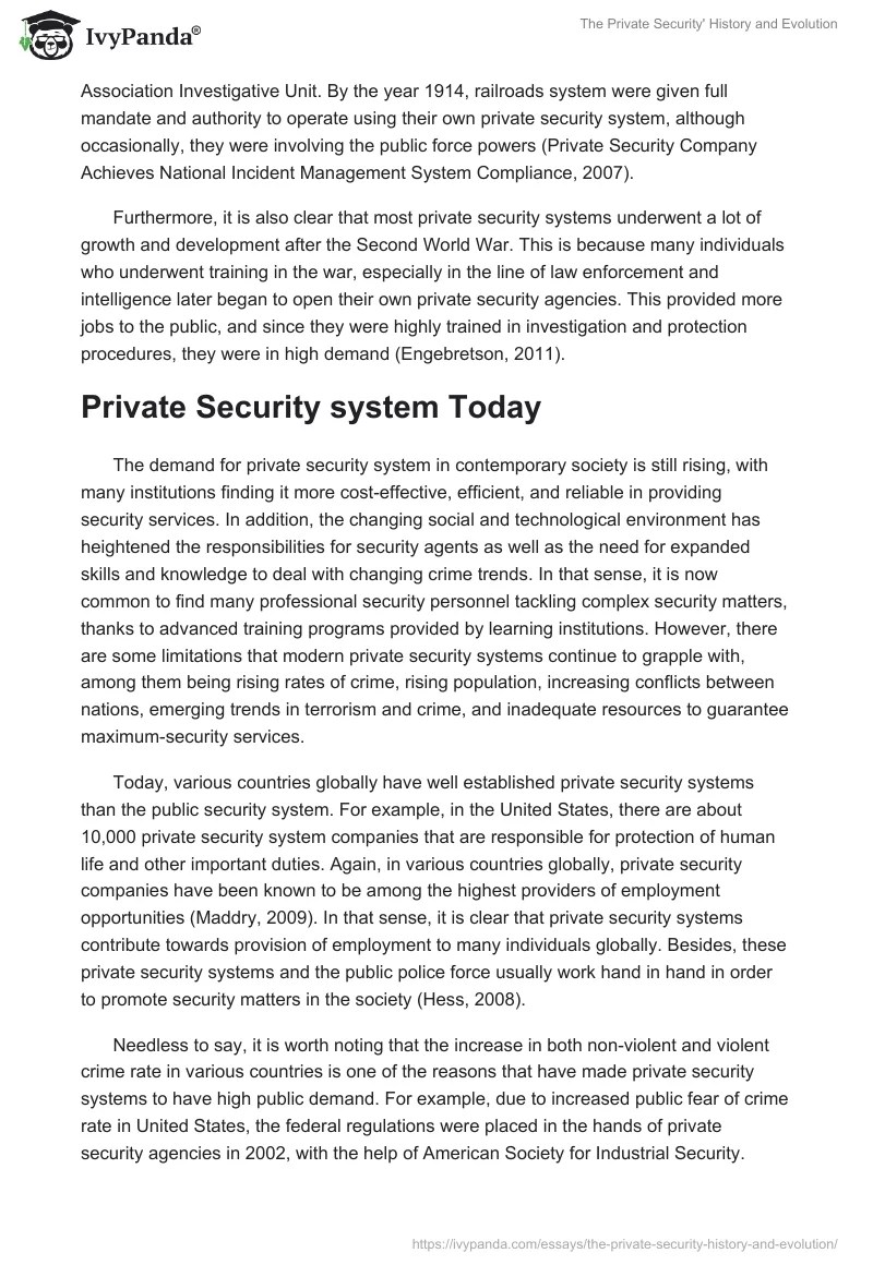 The Private Security' History and Evolution 2205 Words Essay Example
