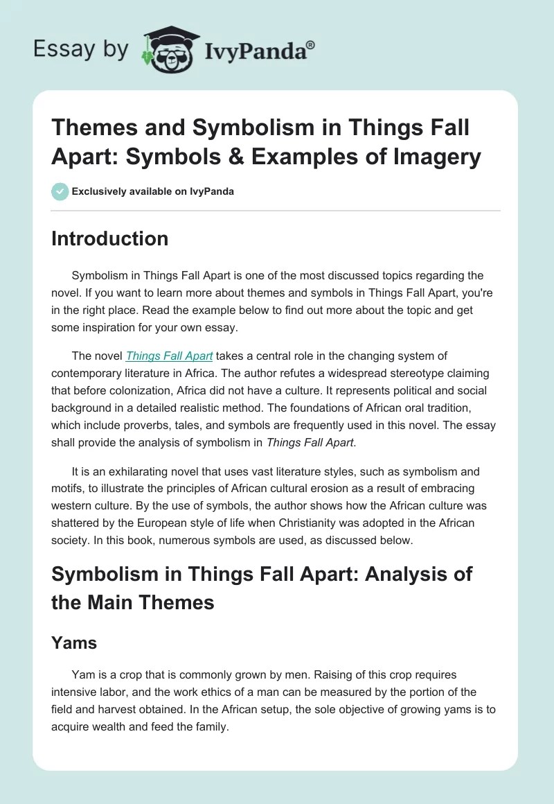 Themes and Symbolism in Things Fall Apart Symbols & Examples of Imagery Essay