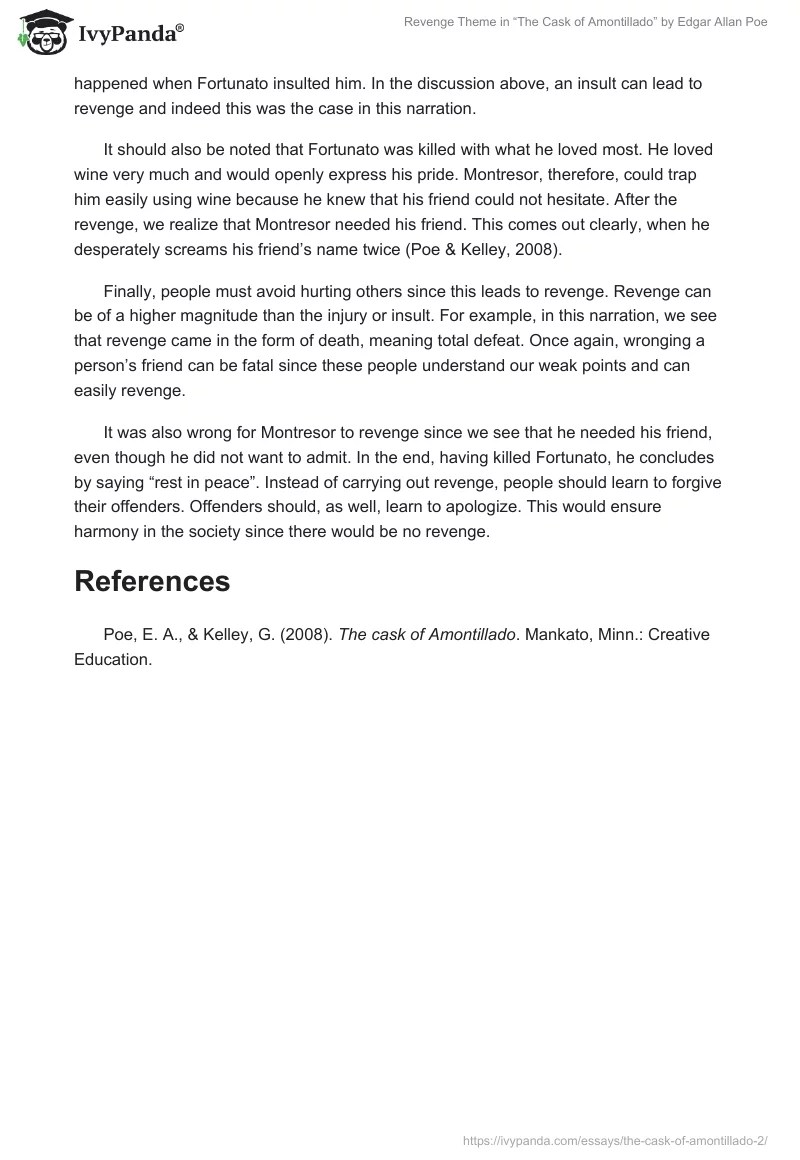 Revenge Theme in "The Cask of Amontillado" by Edgar Allan Poe 896