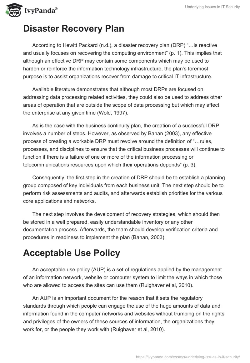 Underlying Issues in IT Security 810 Words Report Example