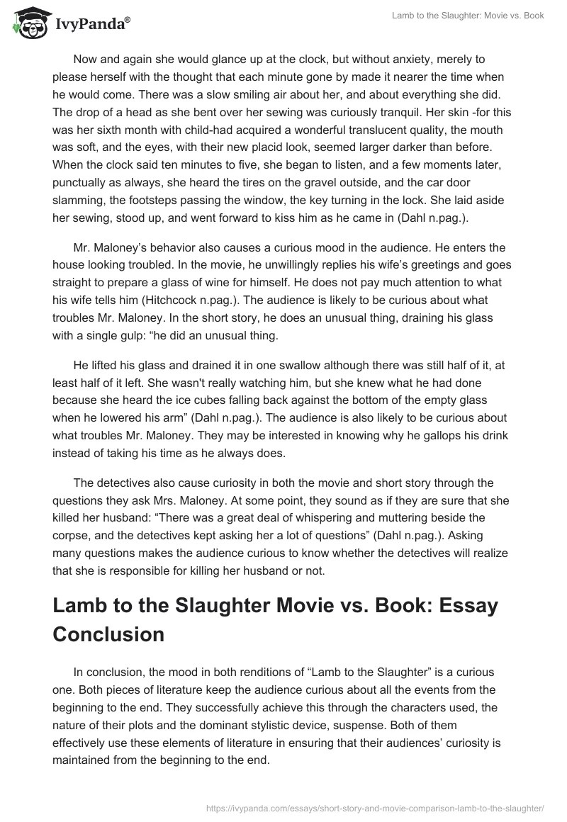 Short Story and Movie Comparison Lamb to the Slaughter Essay Example