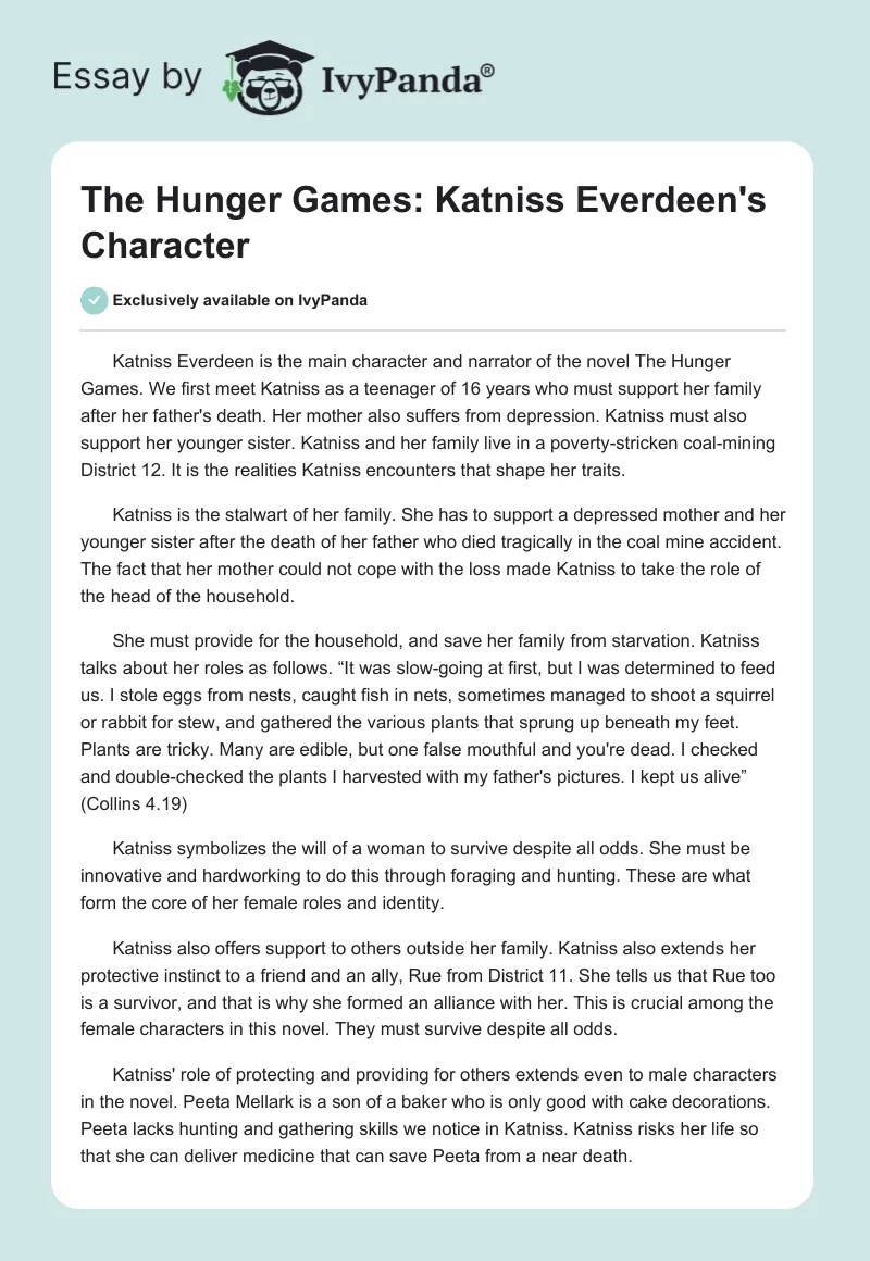 Hunger Games Character Analysis 1204 Words Essay Example