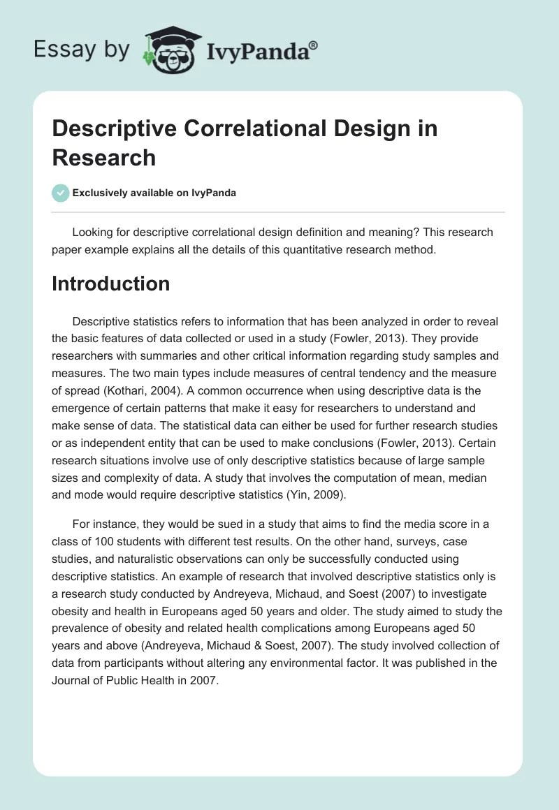 Descriptive Correlational Design Definition & Goals 577 Words