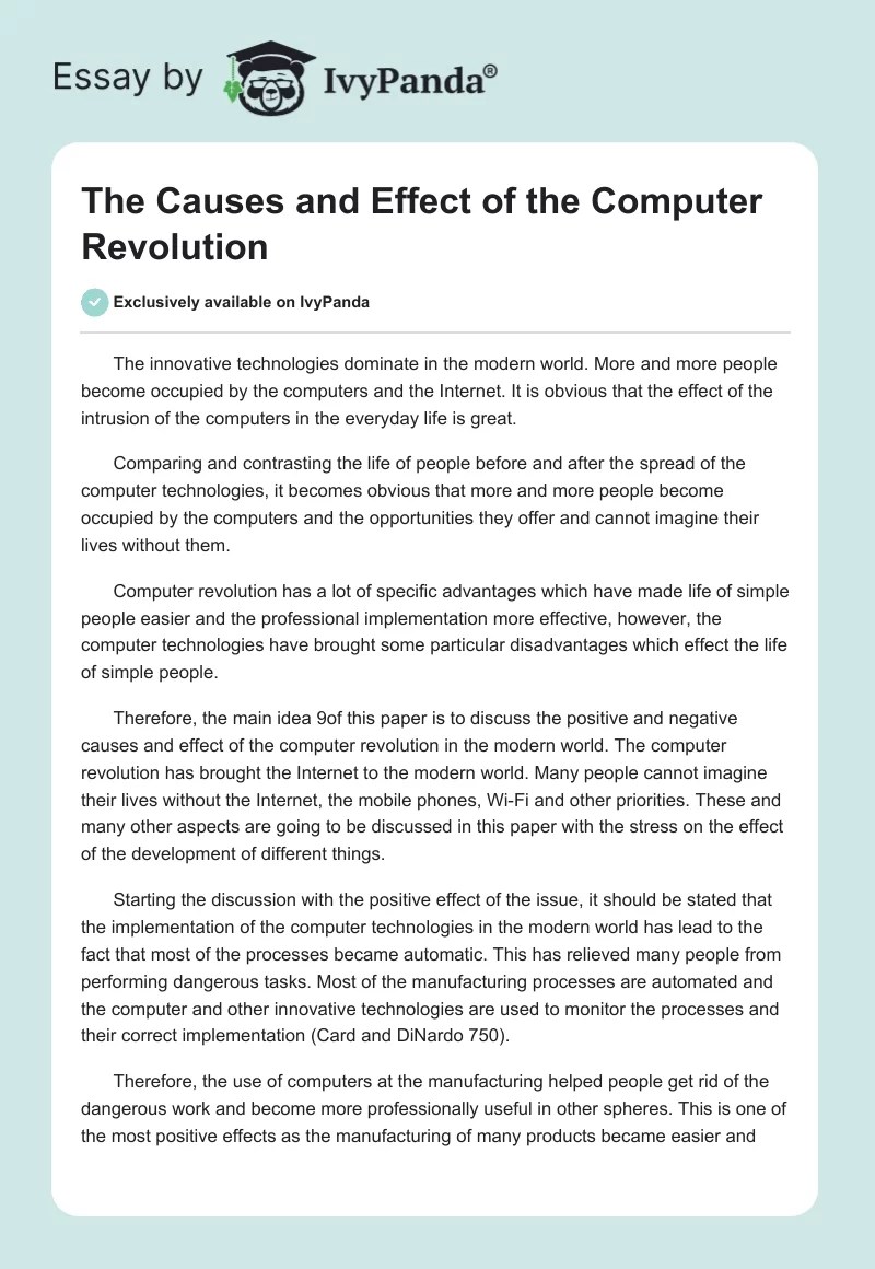 The Causes and Effect of the Computer Revolution 1094 Words Essay