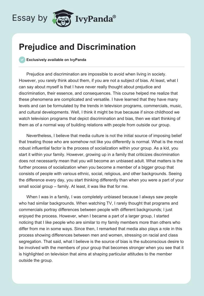 Prejudice and Discrimination 567 Words Essay Example