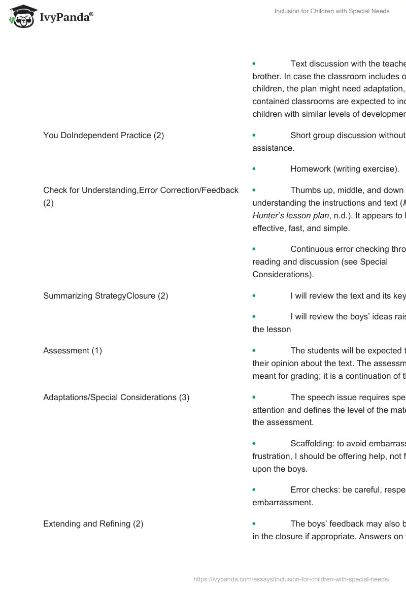 Inclusion for Children with Special Needs 1464 Words Case Study Example
