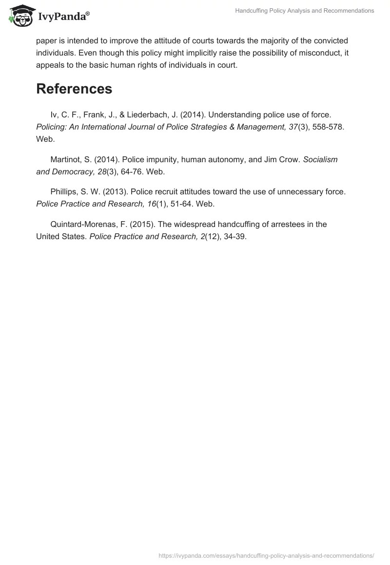 Handcuffing Policy Analysis and 562 Words