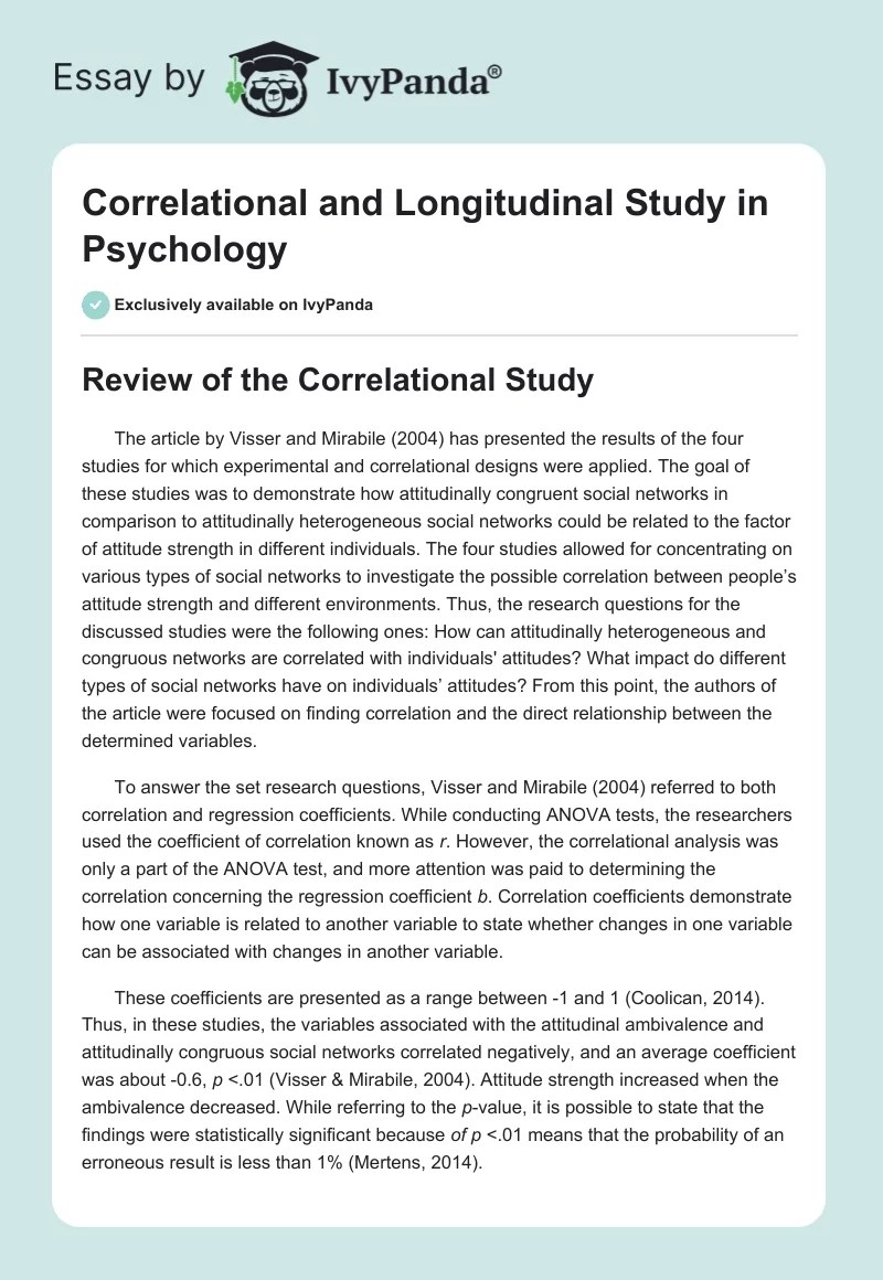 Correlational and Longitudinal Study in Psychology 523 Words Essay
