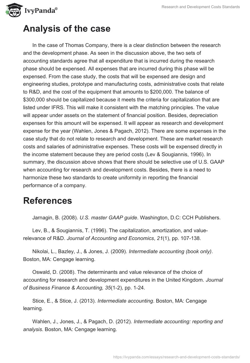 Research and Development Costs Standards 600 Words Essay Example