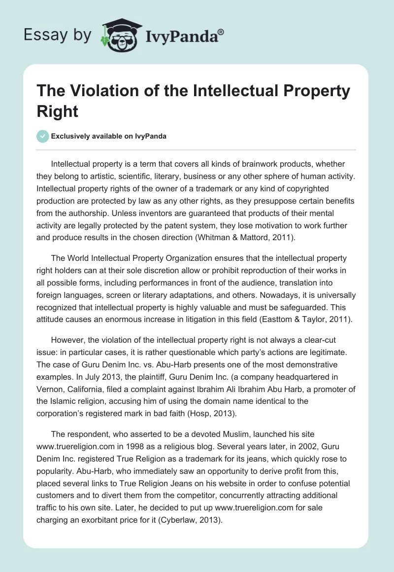 The Violation of the Intellectual Property Right 615 Words