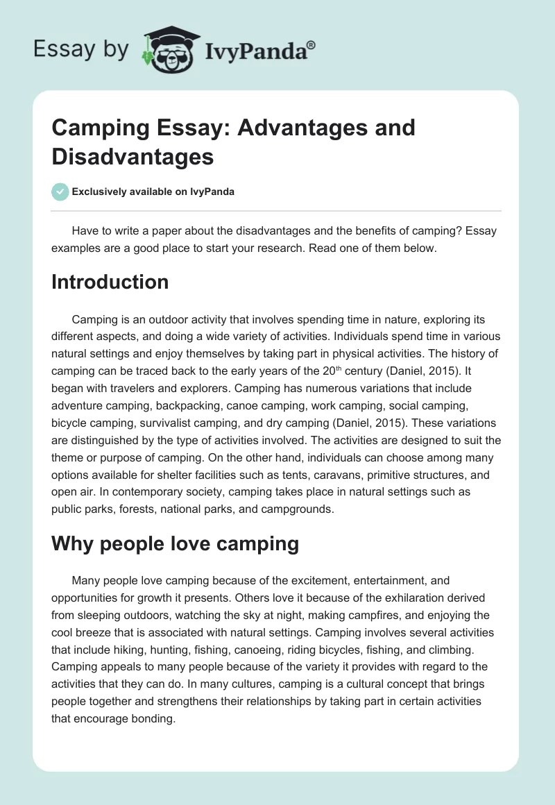 Essay on Camping Advantages and Disadvantages