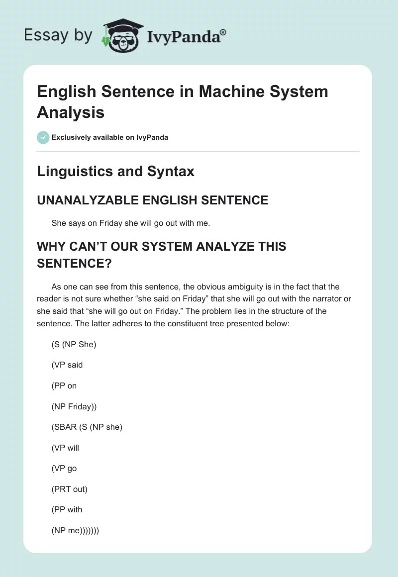 English Sentence in Machine System Analysis 581 Words Essay Example