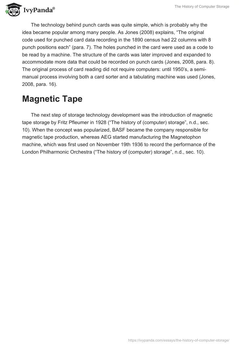 The History of Computer Storage 1162 Words Research Paper Example
