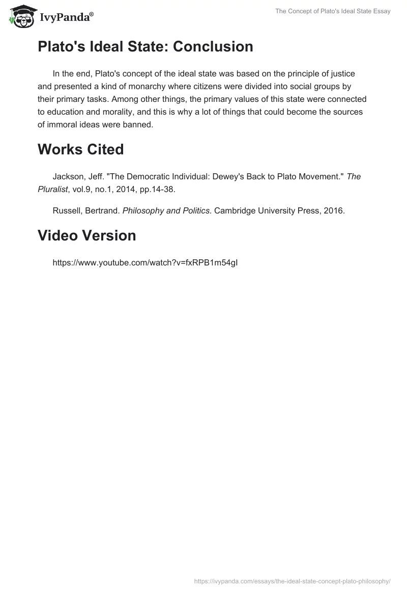 The Concept of Plato's Ideal State Essay Example