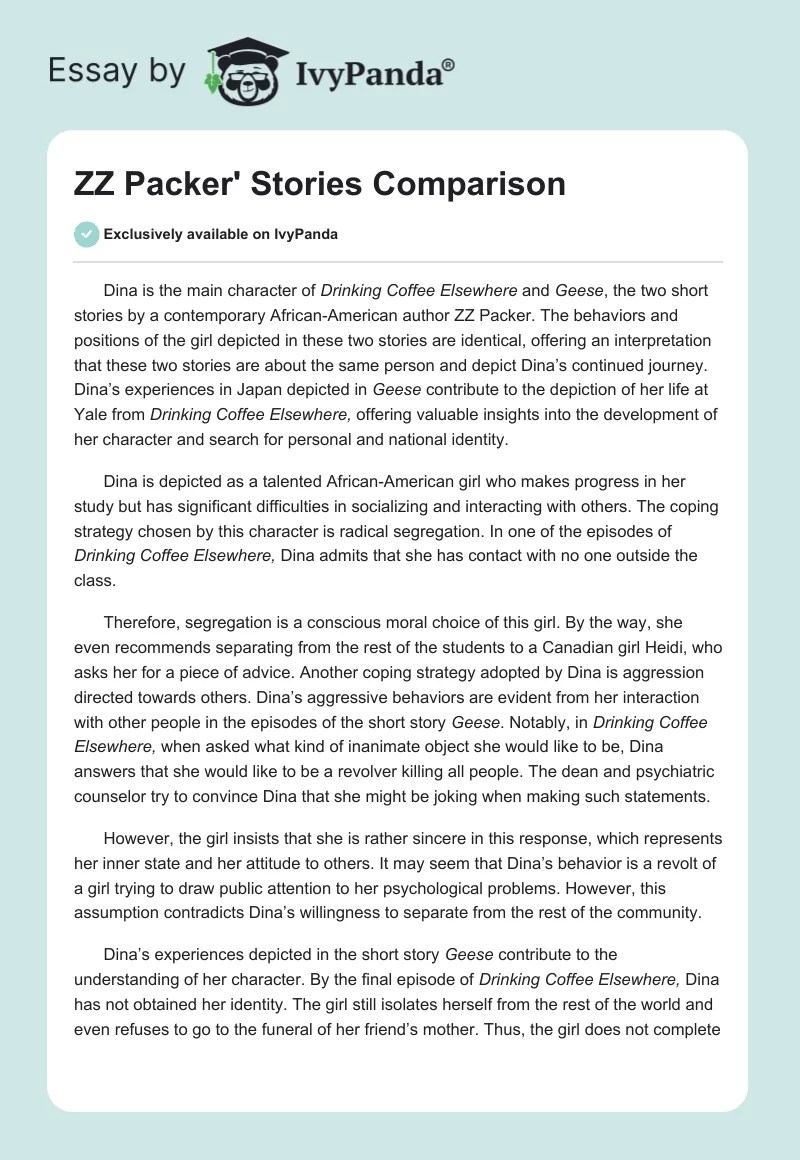 ZZ Packer' Stories Comparison 570 Words Essay Example