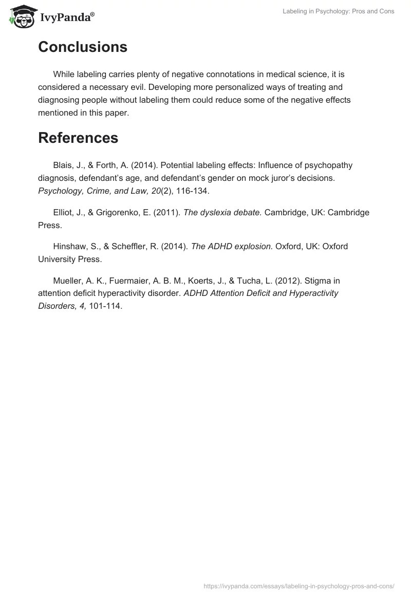 Labeling in Psychology Pros and Cons 320 Words Essay Example