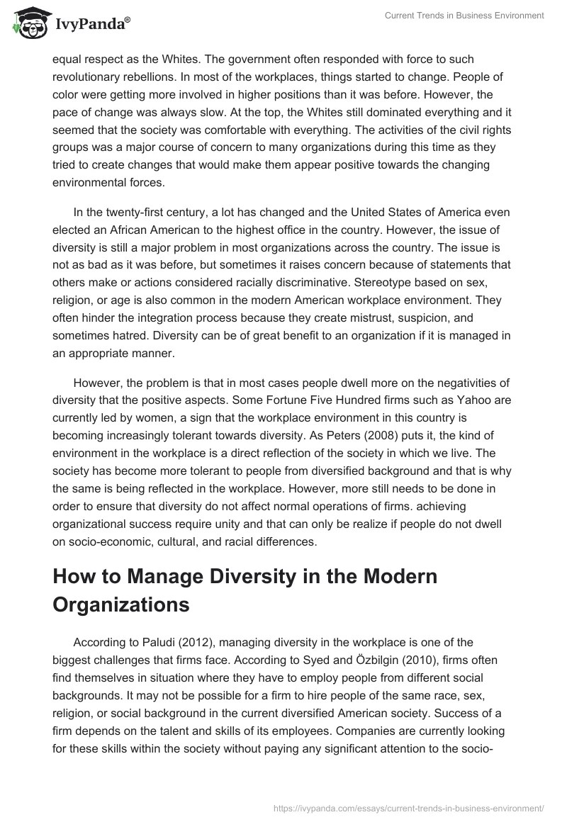 Current Trends in Business Environment 2778 Words Essay Example