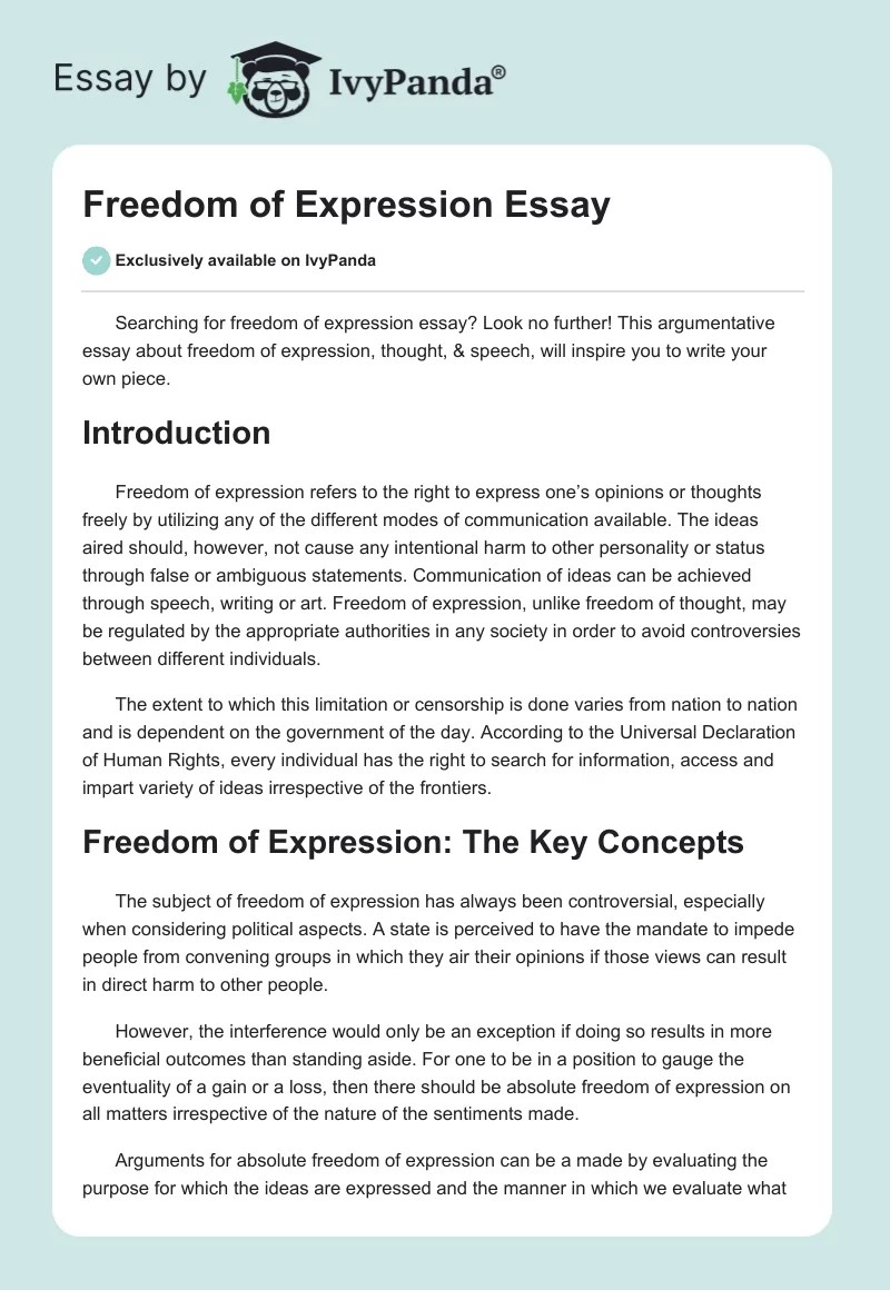 Freedom of Expression Essay Example 1382 Words